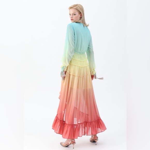 NWT ChicWish Vacay Paradise Gradient V-NECK Maxi Dress Small - Picture 8 of 8